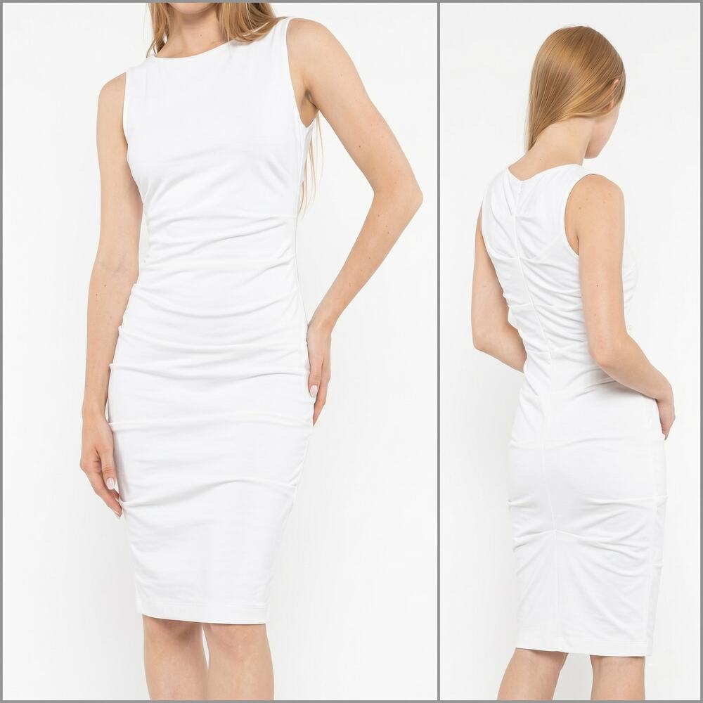 RIPLEY RADER Ponte Knit Ruched Dress in White size 4 (L)
